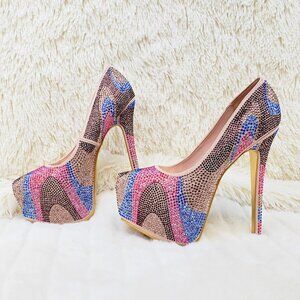 Nude Multi Rhinestone High Heel Platform Pumps